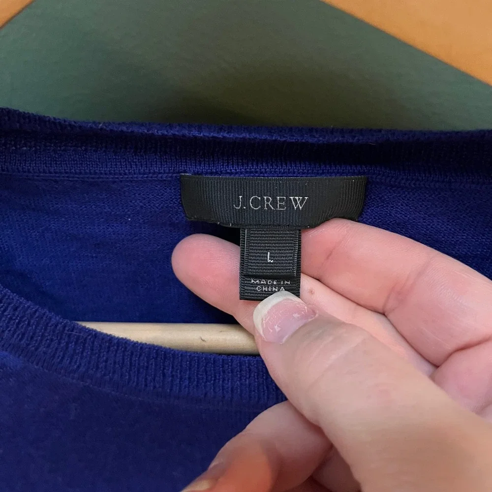 J Crew Royal Blue Merino‎ Wool Crew Neck Sweater Lace Up Sides Women's Size L